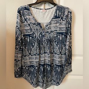 Halife Women's Long Sleeve Henley V Neck Pleated Casual Tunic Blouse